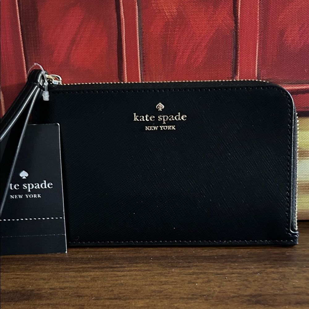 Kate Spade Small Black Lucy Wristlet with Gold Logo